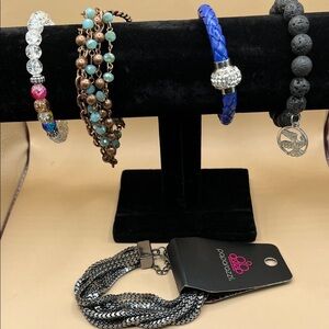 5 Misc. Black and Silver Multi-Strand Braided Bracelet